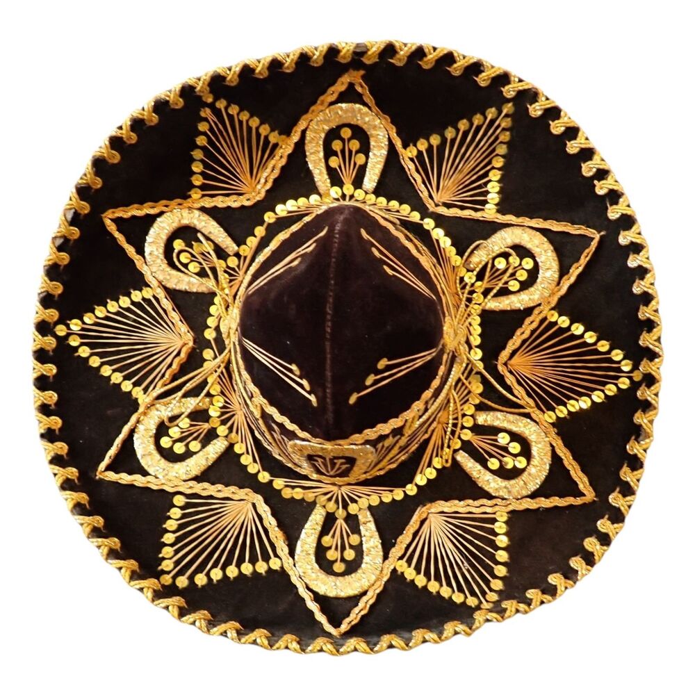 Pigalle XXXXX Sombrero Mariachi Mexican Brown Velvet Gold Embroidered Charro Hat